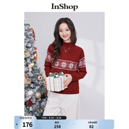 InShop【商場(chǎng)同款】新款浪漫雪花提花毛衣女復古寬松套頭上衣 復古紅色 均碼