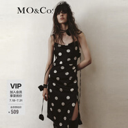 MO&Co.連衣裙復古波點解構吊帶蕩領捏褶高腰開叉斜裁摩安珂 黑白波點色 XS 155
