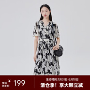 艾萊依（ERAL）商場同款連衣裙女新款法式碎花小清新連衣裙收腰夏季中長款裙子 黑底色花 S 155/62A