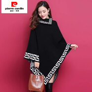 皮爾卡丹（pierre cardin）秋冬新款針織蝙蝠衫斗篷中長(cháng)款外套毛衣女時(shí)裝斜領(lǐng)披肩寬松韓版潮 黑色 均碼 (90-160斤均可)