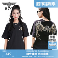 BOY LONDON【金翼鎖鏈】夏季短袖情侶款翅膀燙金潮牌圓領(lǐng)T恤N01918 黑色N01021經(jīng)典款 L