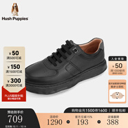 暇步士（Hush Puppies）男士休閑板鞋真皮2025新款簡約百搭緩震小白鞋 曜石黑 39