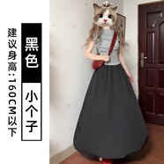 FHHUABD黑色花苞蓬蓬裙女2025夏季新款小個(gè)子氣質(zhì)高腰a字顯瘦冰絲 黑色【小個(gè)子】 均碼 S