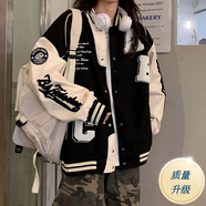 迪伽達棒球服男裝春秋新款字母時尚寬松時尚潮牌夾克上衣服外套男士學(xué)生 KA38黑色 質(zhì)量升級 XL 【110-120斤】
