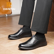 日泰（RITAI）皮鞋男頭層牛皮商務(wù)休閑鞋爸爸鞋套腳中老年防滑透氣軟底軟面真皮 黑色 38