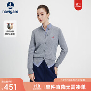 Navigare意大利小帆船毛衣外套女士秋冬款純羊毛圓領(lǐng)羊毛衫氣質(zhì)針織開(kāi)衫 煙灰 M