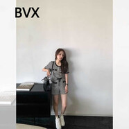BVX運(yùn)動(dòng)套裝女2025新款撞色減齡短袖上衣闊腿褲小個(gè)子時(shí)尚休閑兩件套 條紋 S