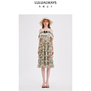 LULUALWAYS【花園敘事】我愛露露25秋季新款法式浪漫風(fēng)吊帶連衣裙禮服蛋糕裙 綠色 M