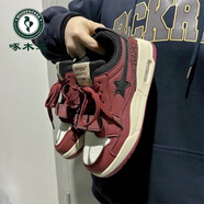 啄木鳥(niǎo)國潮春季美拉德氣墊板鞋男情侶百搭休閑運動(dòng)鞋子春夏季潮流籃球鞋 酒紅色升級版 40