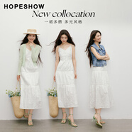 紅袖（hopeshow）棉連衣裙2025夏女裝刺繡花蕾絲拼接白色甜美吊帶裙90125181602 本白色 M