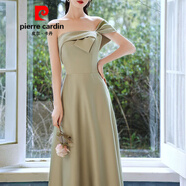 皮爾卡丹（PIERRE CARDIN）伴娘服2025新款網(wǎng)紅姐妹團小眾緞面高端顯瘦遮肉短款綠色雙肩禮服 綠色D款中長 XS