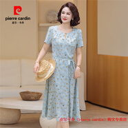 皮爾卡丹（pierre cardin）母親節(jié)媽媽夏裝連衣裙洋氣高貴40歲50中年女夏季短袖水墨暈染裙子 58款天藍(lán)色 L 建議95斤以內(nèi)