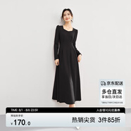 尚都比拉紅色方領(lǐng)連衣裙女春秋氣質(zhì)高級感內(nèi)搭打底裙子中長款 黑色 S 