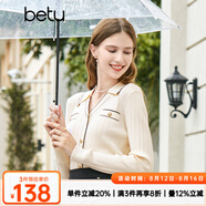 百圖betu女裝秋新款針織衫小翻領長袖小香風針織POLO衫女2308T15 杏色 M