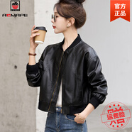 AEMAPEpu皮衣棒球服外套女2025春秋新款小個子短款時尚干練寬松休閑夾克 黑色 M