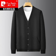 皮爾卡丹（pierre cardin）春秋大碼針織開(kāi)衫男式純棉寬松休閑V領(lǐng)大衣加大號休閑運動(dòng)衫上衣 黑色 3XL 穿170-190斤
