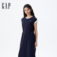 Gap女裝2025夏季新款刺繡logo抽繩收腰中長(zhǎng)純棉無(wú)袖連衣裙764900 海軍藍(lán) M (165/84A) 亞洲尺碼
