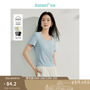 茵曼（INMAN）撞色羅紋棉女裝U領(lǐng)短袖T恤修身氣質(zhì)休閑通勤2025夏季新款短款上衣 蝶翅藍(lán) -18518134 S
