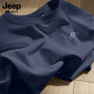 JEEP SPIRIT吉普短袖T恤男夏季半袖爸爸男裝中年男士上衣男款 【棉】_藏青_JP銳利山脈灰_K S _(體重90-100斤)