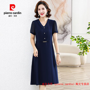 皮爾卡丹（pierre cardin）媽媽夏裝2025新款連衣裙洋氣顯瘦中老年女裝夏季氣質(zhì)過(guò)膝雪紡裙子 藏青色 XL