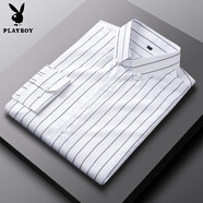 花花公子（PLAYBOY）春秋季黑白條紋長(zhǎng)袖襯衫男式寬松襯衫男式韓式時(shí)尚夾克休閑帥氣 A1白色細(xì)條 滌綸 M 38(適合95-105斤）