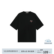 BODYDREAM心形B標(biāo)印花短袖男夏季休閑寬松情侶T恤純棉重磅半袖潮送男友 黑色 XL