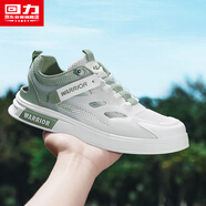 回力男鞋夏季透氣網(wǎng)面小白鞋鏤空涼鞋運動(dòng)板鞋男 白綠色 39