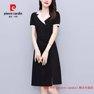 皮爾卡丹（pierre cardin）小個子開叉連衣裙女夏季2025新款修身氣質(zhì)顯瘦洋氣高端小黑裙子女 黑色 5XL 建議171-190斤