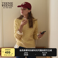 Teenie Weenie小熊毛衣女春季簡約運動綿羊毛圓領(lǐng)絞花針織毛衣女 黃色 S