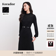 珂萊蒂爾冬季細支羊毛優(yōu)雅修身氣質(zhì)高級連衣裙女 黑色 S