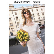 MAXRIENY【方媛同款】優(yōu)雅浪漫收腰針織連衣裙米白色波西米亞長裙 米白 S