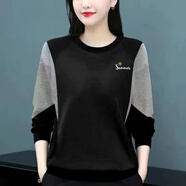 啄木鳥(niǎo)（TUCANO）棉質(zhì)長(cháng)袖t恤女士拼接百搭秋季大碼200斤胖mm顯瘦寬松休閑打底衫潮 黑色-小S太陽(yáng) 2XL 建議130-150斤