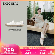 斯凱奇（Skechers）女鞋秋季漁夫鞋單鞋新中式蕾絲平底鞋淺口一腳蹬通勤鞋113025