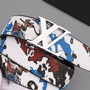 潮流涂鴉字母自動(dòng)扣腰帶新款時(shí)尚男士皮帶真皮百搭牛仔褲休閑皮帶 沖浪動(dòng)漫自動(dòng)扣+銀扣（可裁剪） 120cm