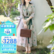 Homesee海外輕奢高端連衣裙苧麻文藝覆古高腰連身裙女顯瘦遮肚棉麻拼接長(zhǎng) 玫瑰園 S