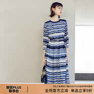 顏域七分袖條紋連衣裙女裝2024新款時(shí)尚簡(jiǎn)約連身裙中長(zhǎng)款圓領(lǐng)裙子 藍(lán)條 M/38