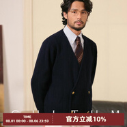 CULTUM美麗諾羊毛雙排扣針織衫毛衣男休閑復古寬松開(kāi)衫外套上衣 深藏青 L