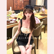 T【TiTi美少女】純欲風(fēng)撞色拼接抹胸吊帶連衣裙女夏季修身顯瘦短裙 黑色外裙 L