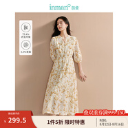 茵曼（INMAN）【商場(chǎng)同款】亞麻再生纖維碎花裙2025春秋女裝新品系帶領(lǐng)連衣裙 落葉黃 S