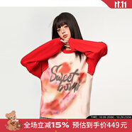 LALABOBO[蘇新皓同款]個性涂鴉長袖t恤男女純棉寬松百搭上衣潮流RBDC-DT12 紅色 XS