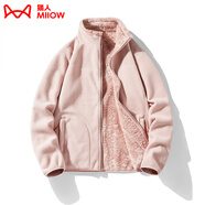 貓人（MiiOW）抓絨衣女男搖粒絨外套秋冬新款毛衫戶外保暖珊瑚絨衛(wèi)衣加絨雙面穿 KY1008S橡皮粉-女 M