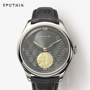 SPUTNIK以太Ether系列手表男士機(jī)械手表男簡(jiǎn)約月相全自動(dòng)機(jī)械表男表S1813 銀殼槍灰金針金月相黑皮