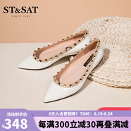 St&Sat星期六2025春季新款單鞋爆款溫柔風(fēng)尖頭四季款鉚釘簡(jiǎn)約女鞋 米白色 34 220mm