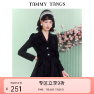 糖力【商場同款】春秋新款黑色長袖歐根紗擺西裝連衣裙女 黑色 XL