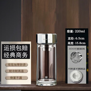 恒路德國(guó)品質(zhì)雙層玻璃水杯小巧加厚大容量車載便攜耐高溫商務(wù)杯子茶杯 恒路鋼蓋特厚款220ml（短網(wǎng)）