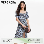 VEROMODA連衣裙2024早春新款雪紡玫瑰印花直筒泡泡短袖方領(lǐng)優(yōu)雅氣質(zhì)通勤 C39耦合藍色 155/76A/XS