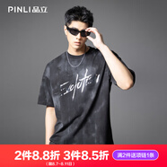 PINLI品立2025夏季新款字母印花短袖T恤潮男百搭美式寬松休閑體恤 黑色 M (170)