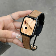 樂諾（LENUO）樂諾適用iWatch10真皮感applewatch9蘋果手表Ultra表帶硅膠磁吸87654s 瘋馬紋-棕色 46mmiWatch S10代送膜透明套