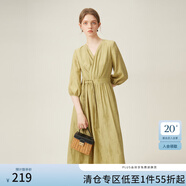 范思藍恩新中式輕國風(fēng)連衣裙女夏季七分袖V領(lǐng)氣質(zhì)長(cháng)裙子24FS12031 森林綠 L