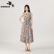 哥弟（GIRDEAR）新款精致立體提花圓領(lǐng)無(wú)袖寬松連衣裙150018 彩色印花 現貨 L （4碼）